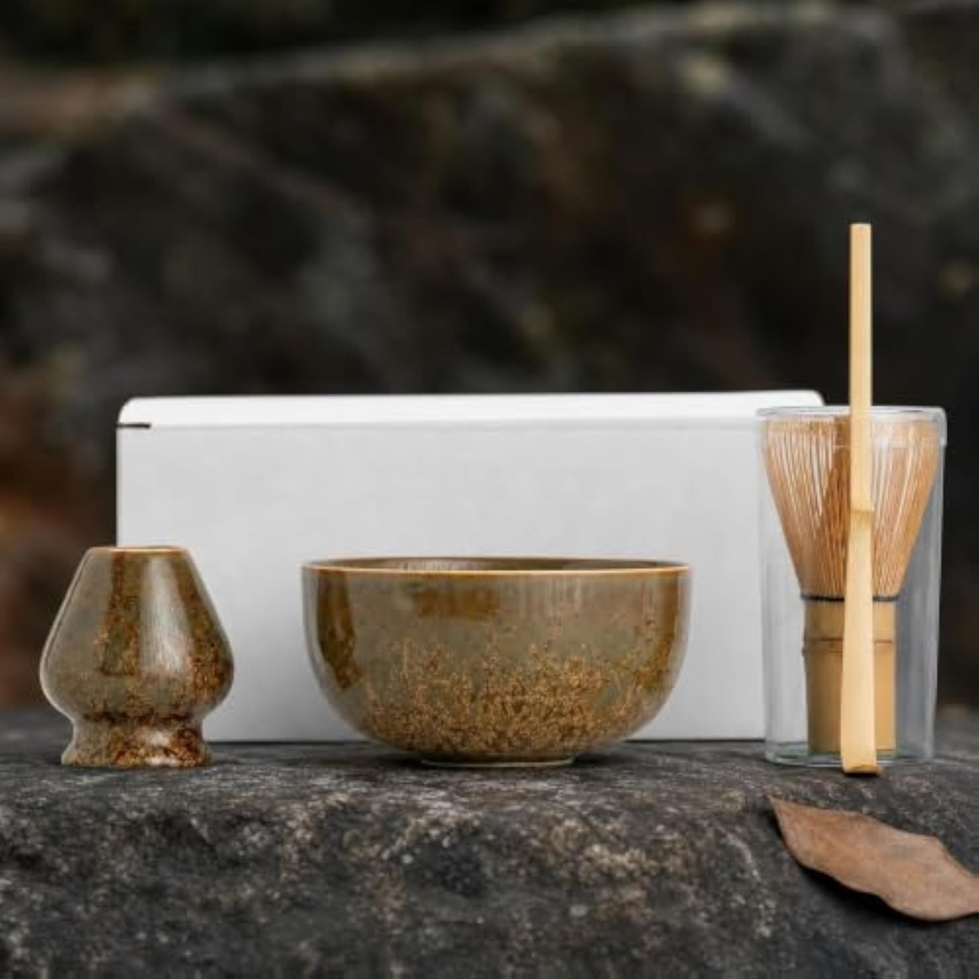 Handmade Retro Ceramic Matcha Bowl Set with Whisk Stand